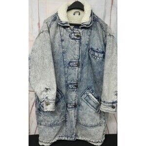 Vintage British Mist Acid Wash Denim Long Lined Coat 1970s/1980s Size Large